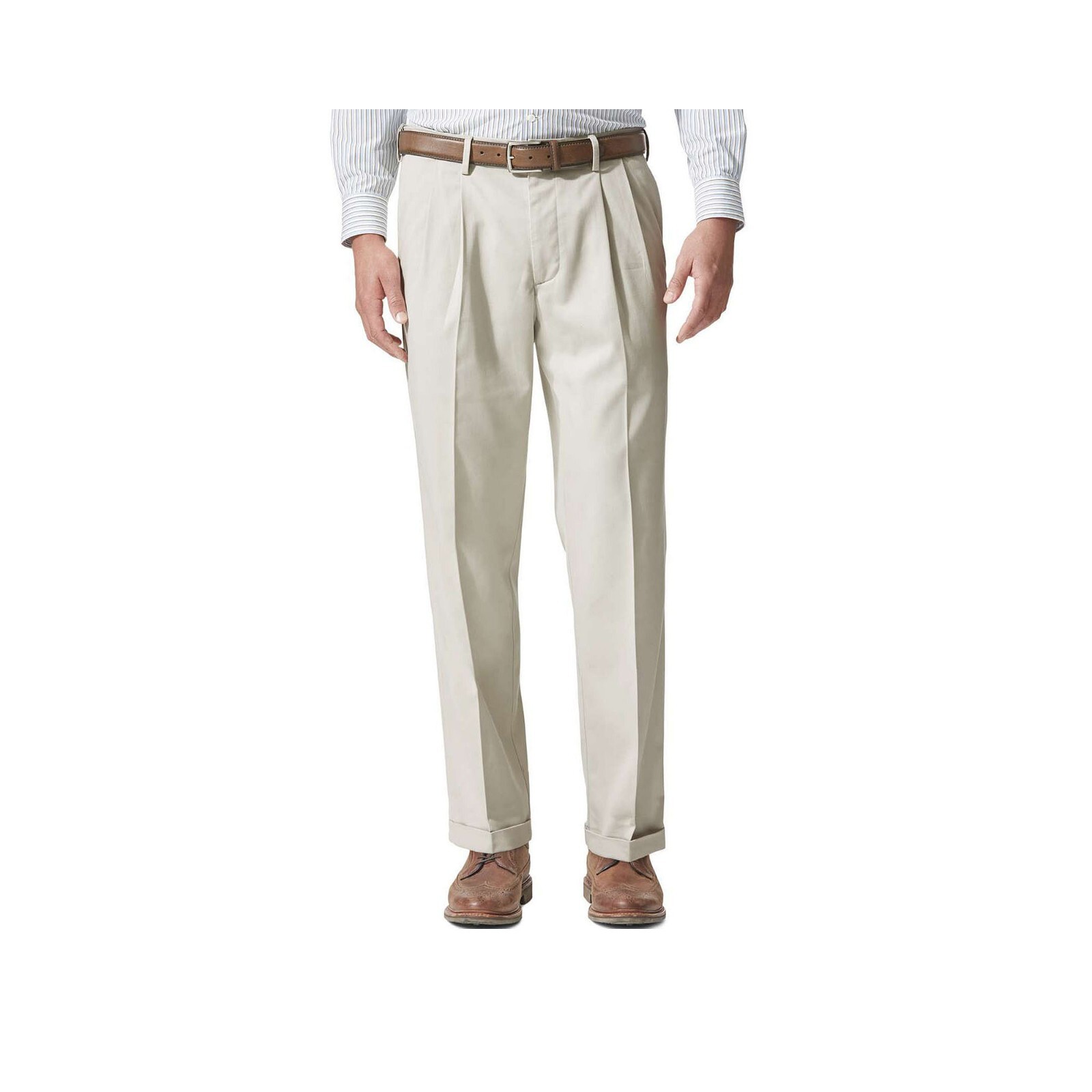 Dockers Mens Relaxed Fit Comfort Stretch Pleated Cuffed Khaki Pants