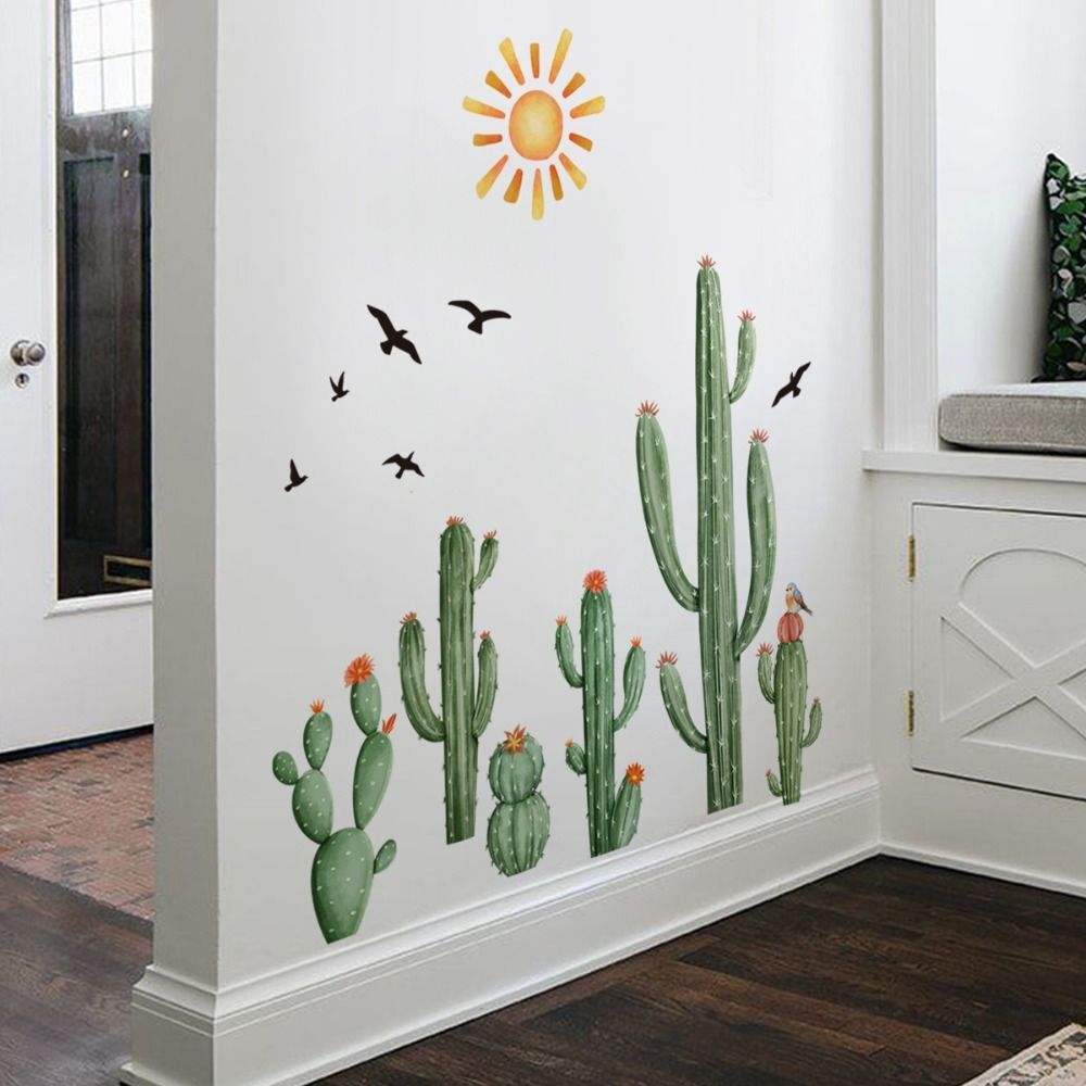 Boho Cactus Wall Stickers Removable Wall Art Decals Tropical Cacti