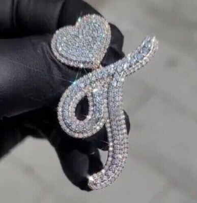 Solid 14K White Gold Plated 2.50 Ctw Lab Created Diamond Initial T Love Pendant