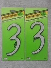 HY-KO House Address Number 3 White Reflective Plastic 4 Inches Tall 2 Pack