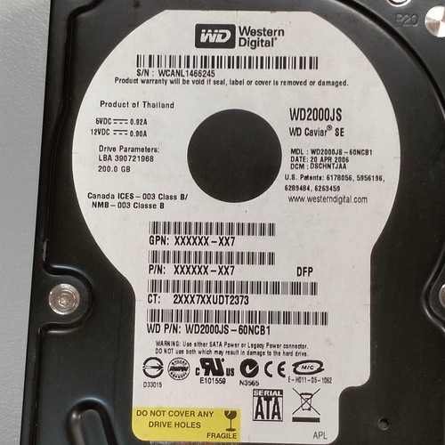 WD WD2000JS 200GB 3.5" SATA HDD 7200 RPM 3Gbps 8MB Cache Drive WD2000JS-60NCB1 - Picture 3 of 12