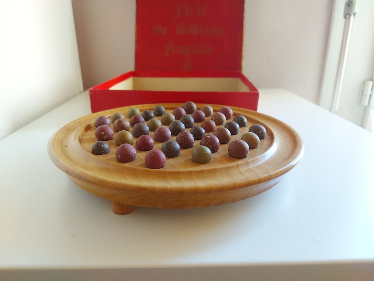 Jeu de solitaire en bois avec billes en pierre – 1,2 kg - Collection