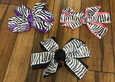 Zebra Color Hair Bow Set Of 3 With 60mm Barrel Barrette.