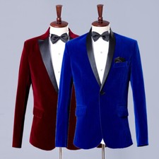 Mens Velvet Suit Jacket and Pants Set Groom Wedding Prom Party Dress Costume