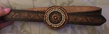 Cache Brown Tooled Belt - Medallion Covered In Swarovski Crystals