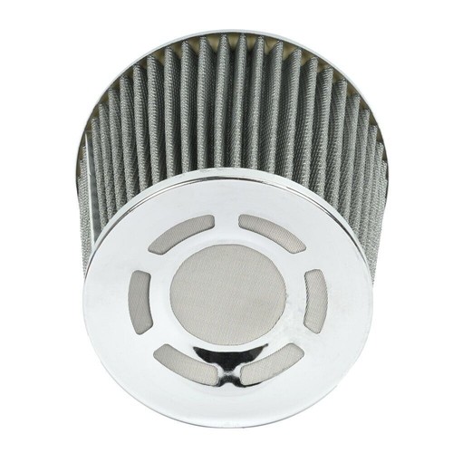 3" 76mm High Flow Inlet Cold Air Intake Cone Replacement Dry Air Filter Silver - Foto 5 di 13