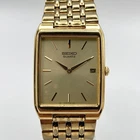 Vintage Seiko Men's Tank Watch 27mm Gold Tone 7N29-5B29 Date New Battery 7.75"