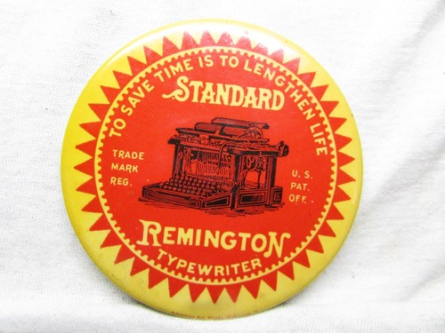 Vintage Remington Typewriter Celluloid Advertising Pocket Mirror / Paperweight - Picture 2 of 4