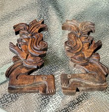 PAIR Vtg Hand carved Wood Tribal Tiki Bar Wall plaque Art Decor  11.5"