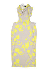ChicMe Dress Womens Large Gray Yellow Floral Sleeveless Cutout Bodycon Midi