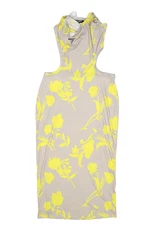 ChicMe Dress Womens Large Gray Yellow Floral Sleeveless Cutout Bodycon Midi