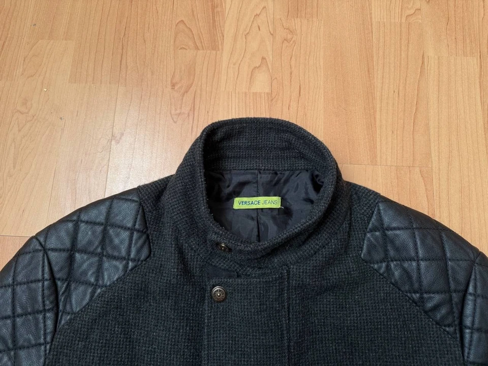 VERSACE JEANS GRAY BLACK WOOL JACKET BIKER ZIPPER BUTTON POCKETS MENS IT48 USA S - Image 3 of 4