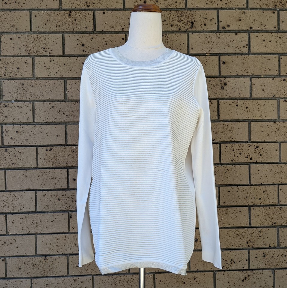 FRENCH CONNECTION Crew Neck Long Sleeve Pullover White Silver Knit Size S