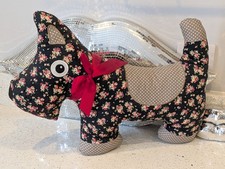 Primark Black Floral Chintz Terrier Scottie Dog Shape Cushion Red Bow VGC