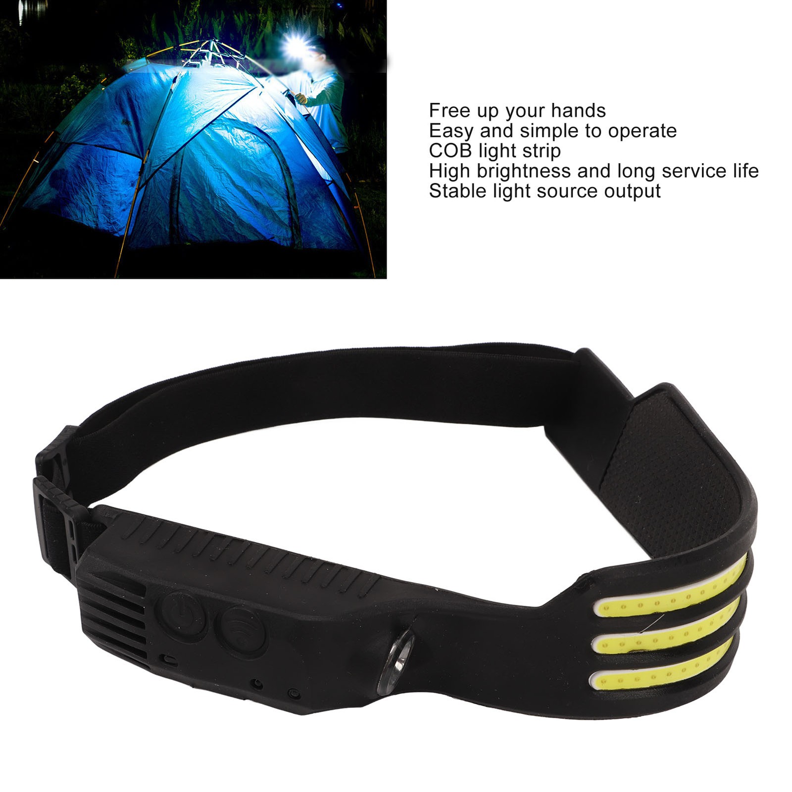 HOT Strip COB Headlamp Super Bright Wide Beam Rechargeable Head BAJ