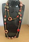 VINTAGE AMAZING RED GOLD TONE CLOISONNE BEADED NECKLACE 32" UNUSAL  ESTATE — photo 1