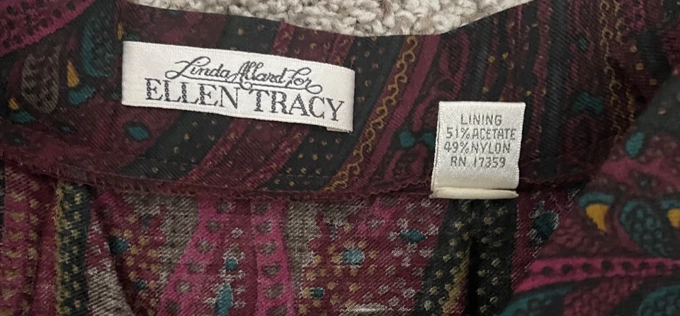Falda plisada Linda Allard Ellen Tracy de colección para mujer 12 granate cachemira lana/seda Foto 4 de 4