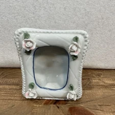 Vintage 1980s Cottagecore Mini Porcelain Picture Frame Pink Flower 4.25" X 4"