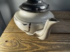 Vintage Buffalo Pottery Semi-Vitreous Teapot Silver Lid Crystal Knob Black Deco — photo 6