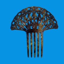 Antique Celluloid Fan-Shaped Hair Comb With Floral Design 6  