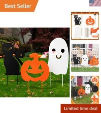 Halloween Garden Stakes - 3 Pcs Metal Decor with Ghost, Cat  Pumpkin Designs