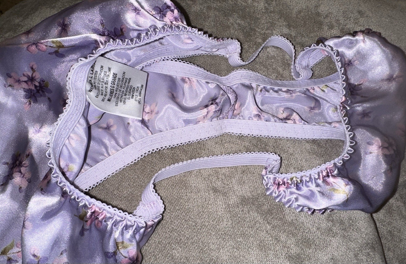 VTG 90’s Satin Polyester String Bikini Lilac Floral Panties Large NEW