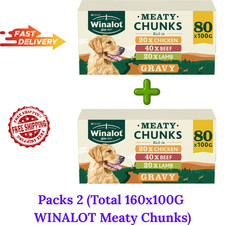 WINALOT Meaty Chunks Adult Wet Dog Food Gravy Beef Chicken Lamb 160x100g Pouches 3.06 per kilo