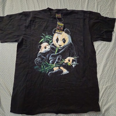 90s Y2K Chinese Panda Nature Dragon Double Sided Art Short Sleeve T Shirt XXXL 