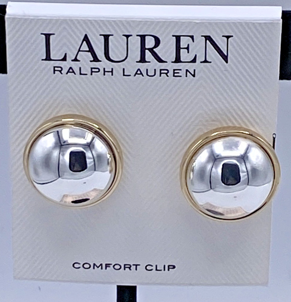 Lauren Ralph Lauren Two Tone Sphere Huggie Earrings, .75" Diameter NEW $32.00