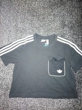 adidas OriginalsWomens Trefoil Moments Cropped T-Shirt Black SIZE 14 RRP £24.99