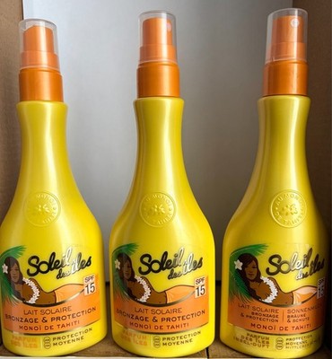 3er Set Sonnenmilch Sonne der Inseln LSF 15 - Monoi aus Tahiti - Spray 150ml