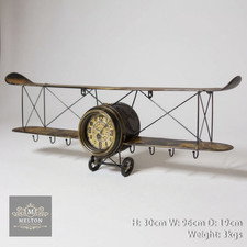 Quirky Biplane Old looking Aeroplane Wall Clock, Aviation Memorabilia, Key Hooks
