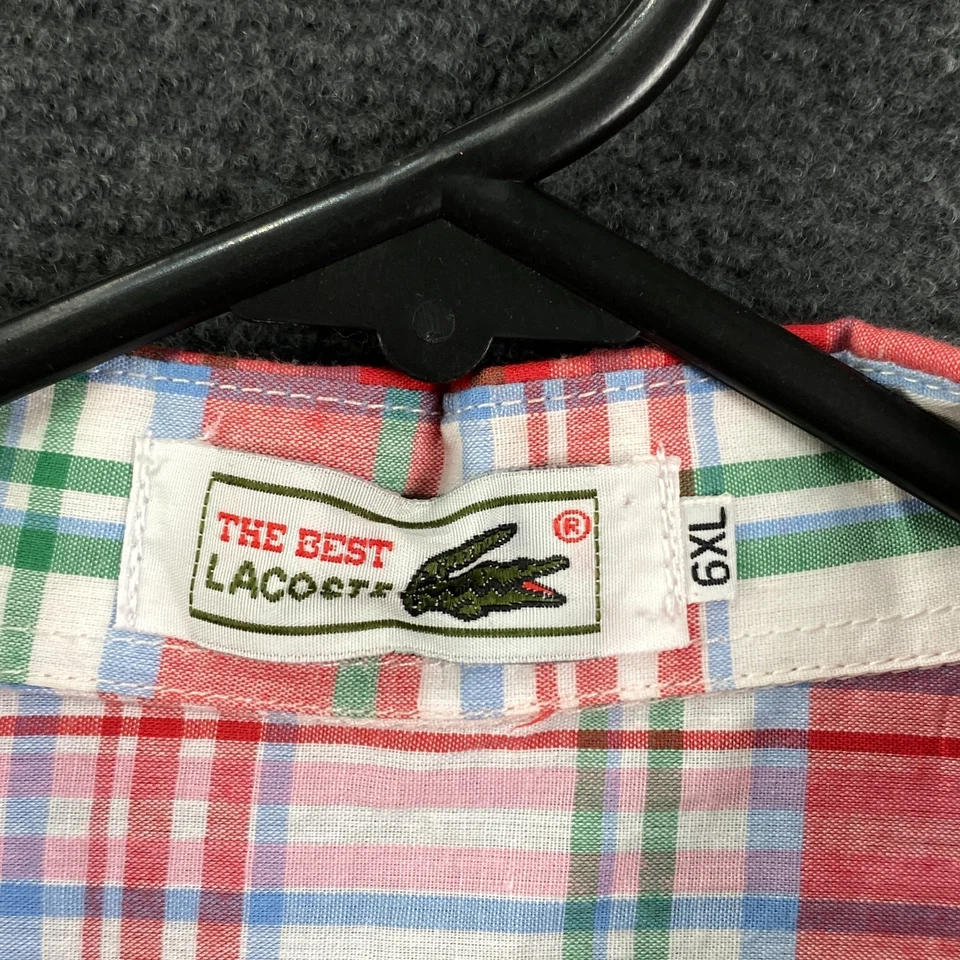 Lacoste Mens Size 6XL Short Sleeve Button Down Shirt Red Green Tartan Plaid NEW - image 2 of 4