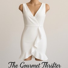 A. Peach White Ruffle Faux Wrap Dress Women’s Small Cocktail Party Mermaid