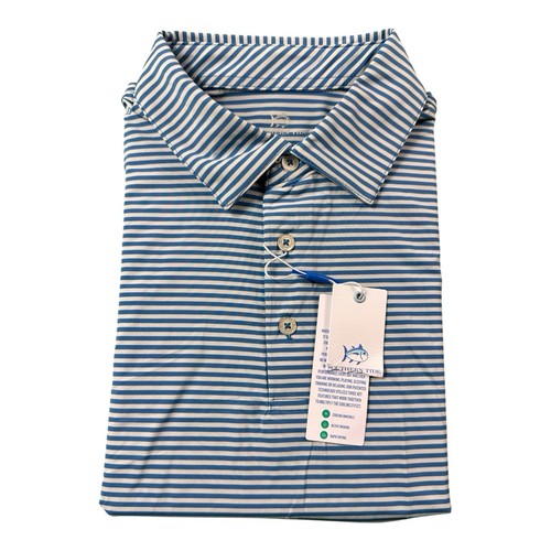 Southern Tide Blue Gray Striped brr Performance Mens Polo Shirt Size Large NWT