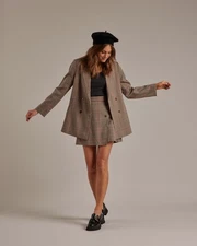 Rylee + Cru Women’s Medium Double Breasted Blazer Rustic Plaid Outerwear