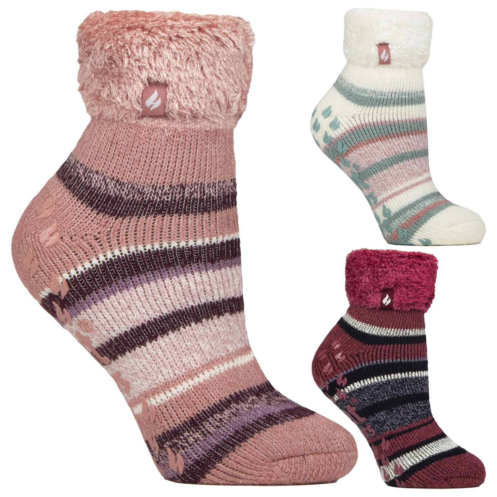 Womens Striped Bed Socks by Heat Holders , Fluffy Sleep Socks Size 4 5 6 7
