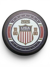 USA Hockey 1960-1980-2026 Hat Trick Shield Puck
