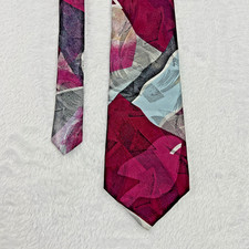 Johnny Carson Dark Maroon Pink Abstract Mens Necktie 4x57” Polyester Made In USA
