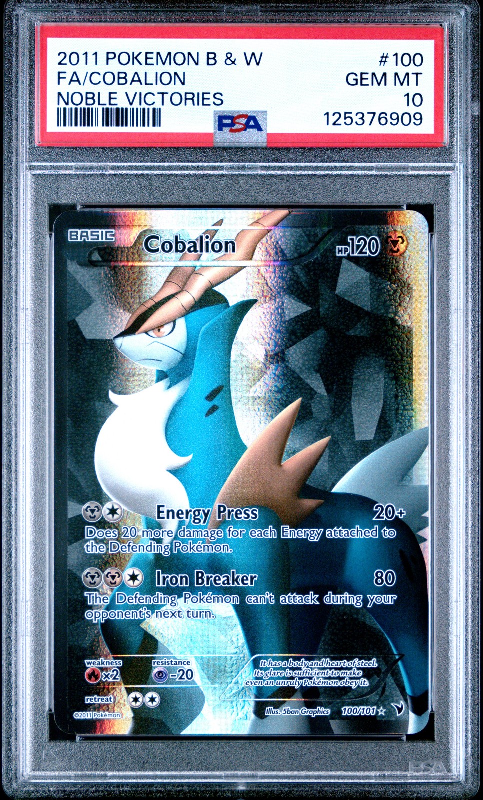 2011 POKEMON B&W NOBLE VICTORIES #100 FULL ART/COBALION PSA 10