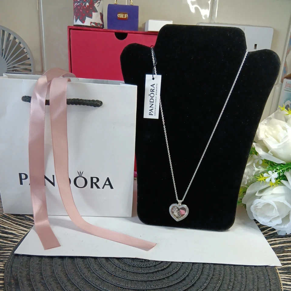 Genuine Pandora Silver Sparkling Heart Floating Locket  & Necklace & Charms 60cm - Image 3 of 4
