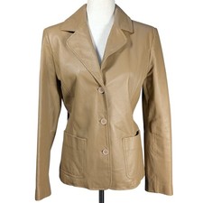 Vintage Y2K 100 Leather Beige Women's Button Jacket Size Medium by Rouge