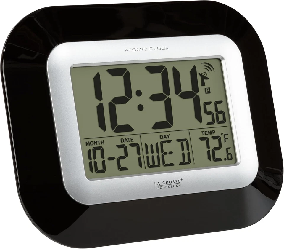 Reloj de Pared Digital Atómico con Temperatura Interior, Negro, 12 Pulgadas Foto 4 de 4