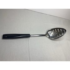 Vintage EKCO Slotted Spoon Chromium Plated Black Handle Made in USA 11 Inch
