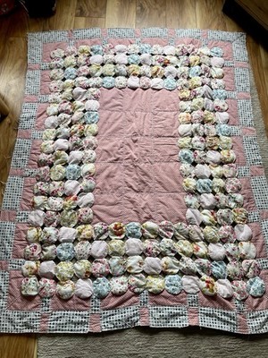 Vintage Handarbeit Luftpolsterquaste Patchwork Landhaus Kern Shabby Chic Quilt Überwurf 90er
