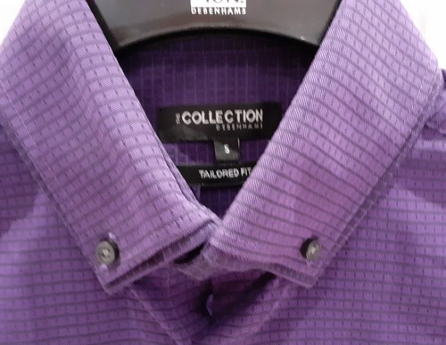 DEBENHAMS COLLECTION MEN'S TAILORED FIT PURPLE SHORT SLEEVE SHIRT - Size Small - Picture 3 of 4