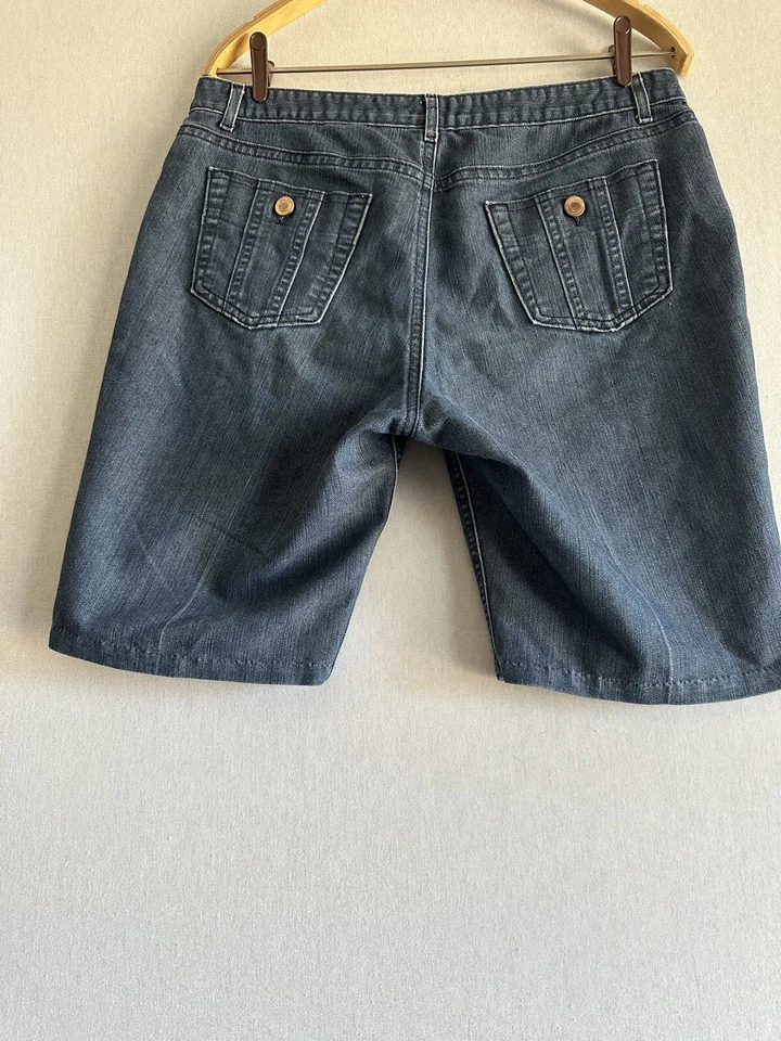 George Shorts Women's Chino Denim Flat Fronts Medium Wash Color Blue Size 12 - Image 2 of 4