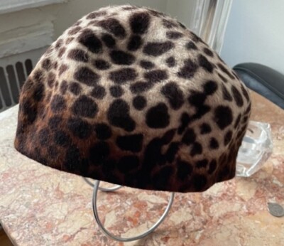 Daniele Meucci 100% Rabbit Hair Leopard Pattern Hat Made In Italy
