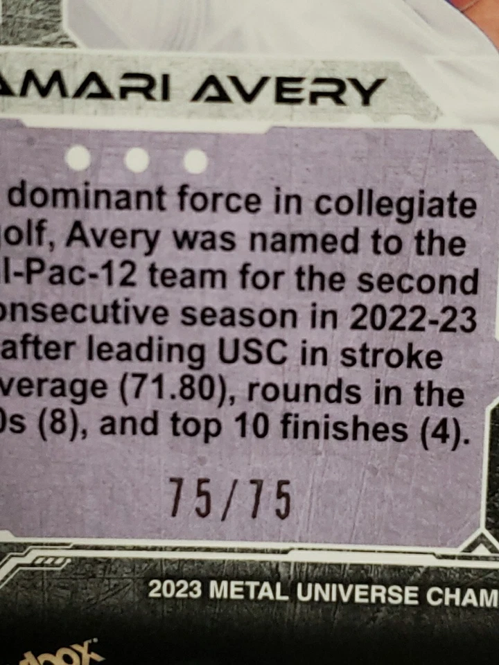 Amari Avery 2023 Skybox Metal Universe Champions Pink FX  /75 Golf RC  - Image 3 of 3