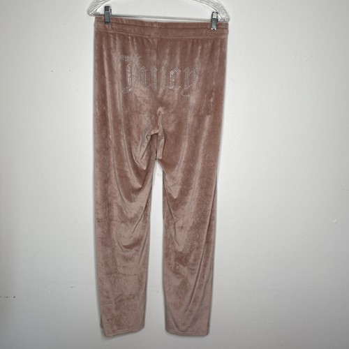 Juicy Couture Velour Track pants Large Pink Y2K Sparkle Spellout Bling Wide Leg - Picture 5 of 8